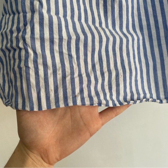 Trovata Birds of Paradise Carla High Neck Blouse Blue White Striped Top XS - Picture 14 of 15